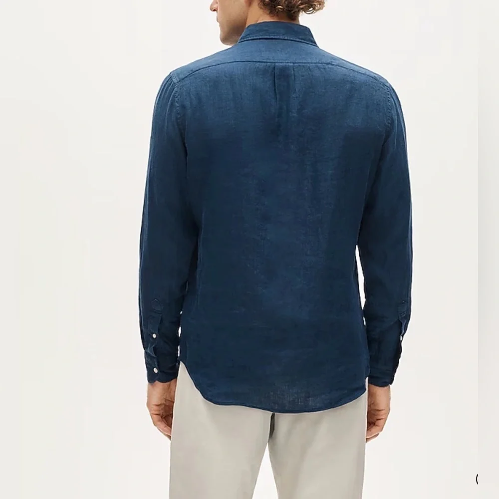J. Crew Dark Blue Casual Button-Down Shirt Irish Linen size S